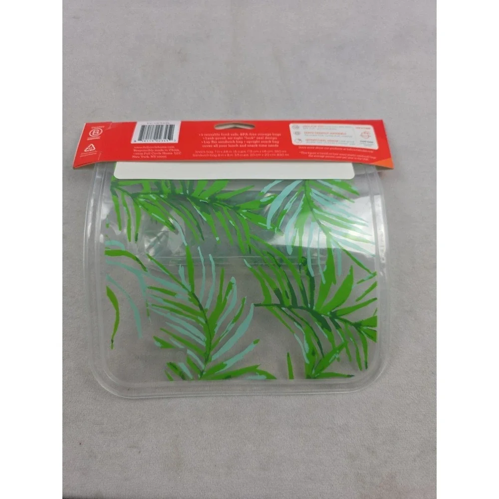 Ziptuck Reusable Plastic Bags Lunch Set-1 Snack Bag & 1 Sandwich Bag Palm Leaves